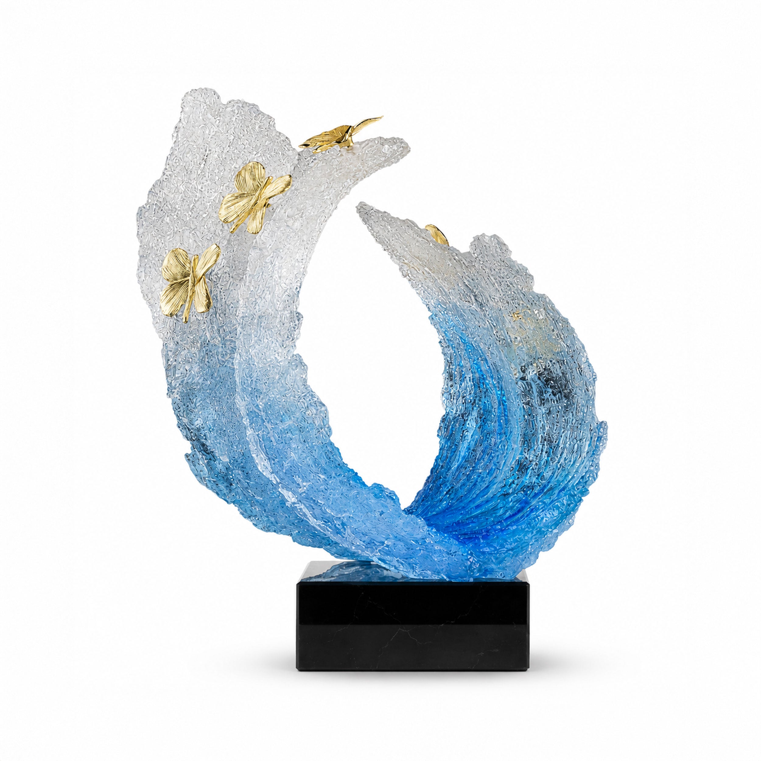 Blue Sea Wave with Golden Butterflies Sculpture